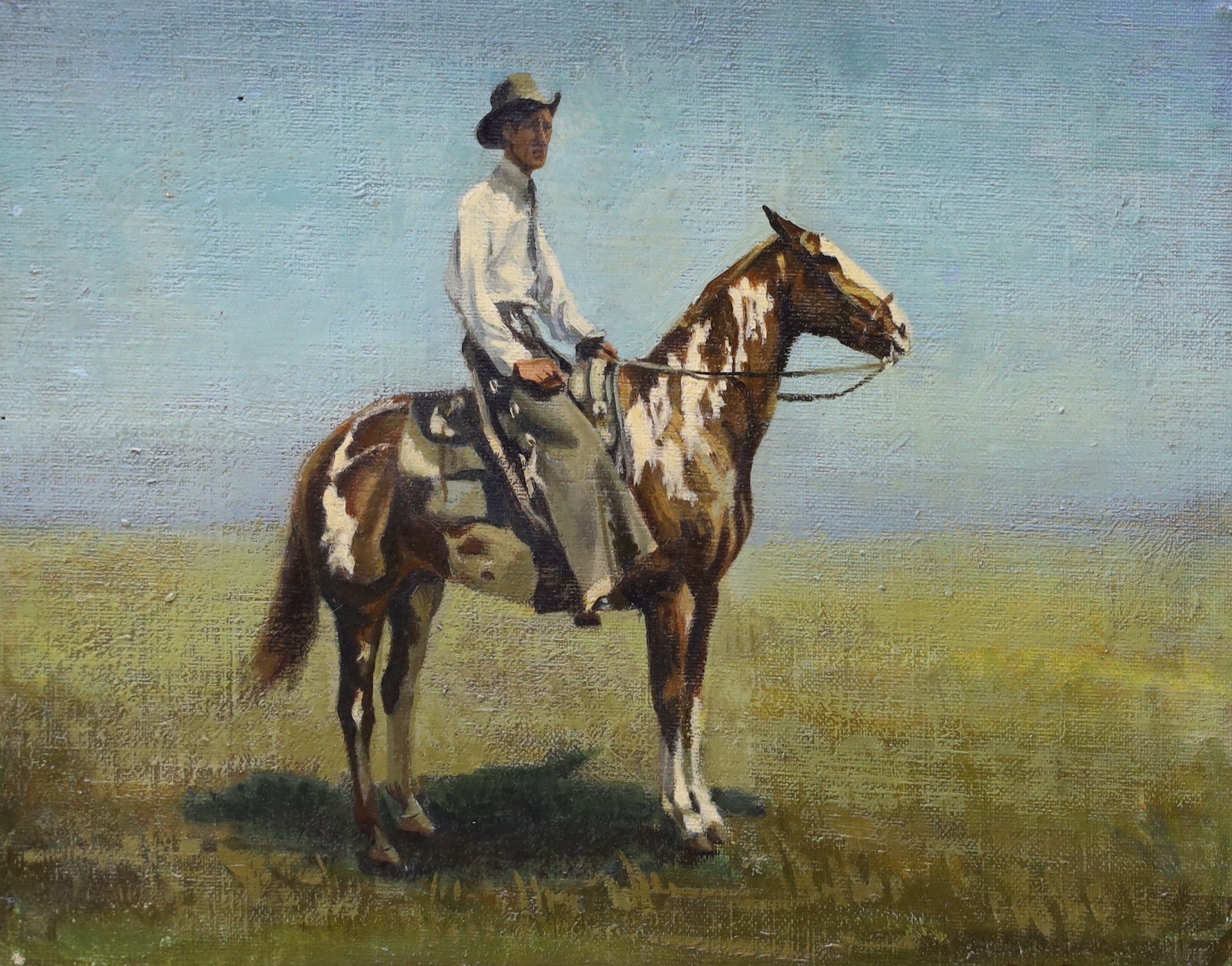 E.M Grant, two oils on canvas board, Equestrian studies, signed, 23 x 29cm